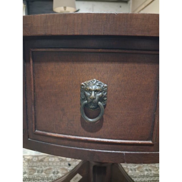 Late 20th Century Regency Style Leather Top Drum Table With Lion Head Hardware For Sale - Image 4 of 6