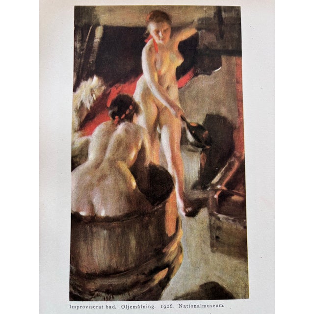 Figurative Improvised Bath by Anders Zorn Original Antique Chromolithograph. Female Nude, Printed in Sweden 1928. For Sale - Image 3 of 7