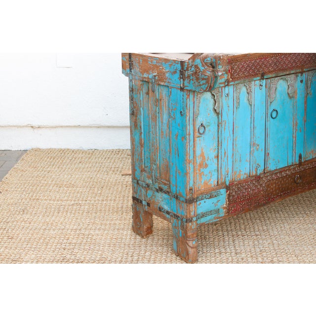 19th Century Antique Turquoise Blue Damachiya Cabinet For Sale - Image 5 of 18