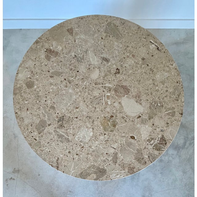 Round Breccia Botticelli Marble Top on Iron Frame Table Inset With Woven Wicker For Sale - Image 10 of 16