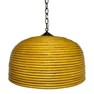 Gabriella Crespi Style Rattan Dome Shaped Pendant Hanging Light Chandelier For Sale