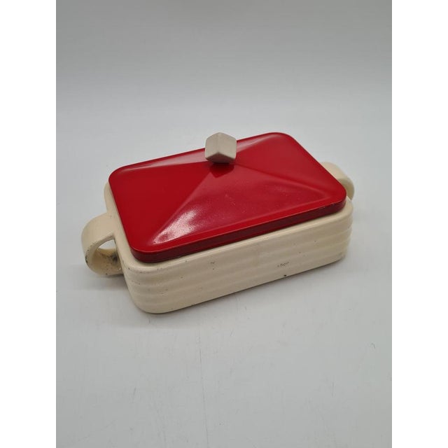Ceramic Butter Dish with a Red Metal Lid, 1950s For Sale - Image 10 of 12