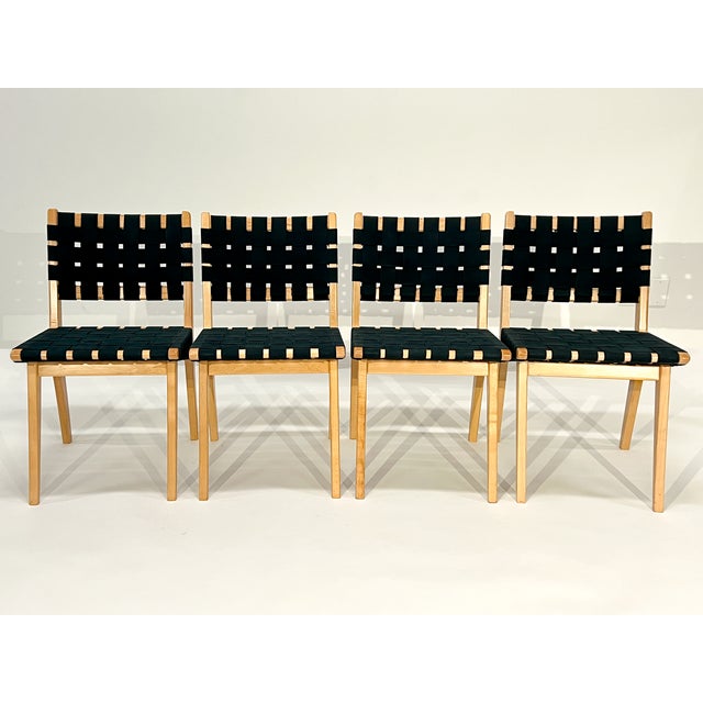 Set of eight authentic Jens Risom side chairs produced by KnollStudio. Originally introduced as part of the earliest...