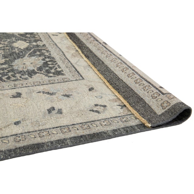 Apadana's Modern Mahal Style Handmade Indian Wool Rug in Gray For Sale - Image 4 of 11