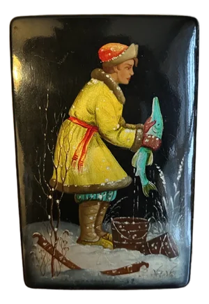 Vintage Fedoskino Russian Lacquer Hinged Box Folk Art by Pike