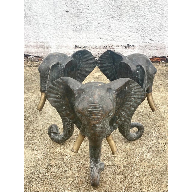 Vintage Regency Solid Bronze Elephant Center Table Pedestal For Sale - Image 4 of 9