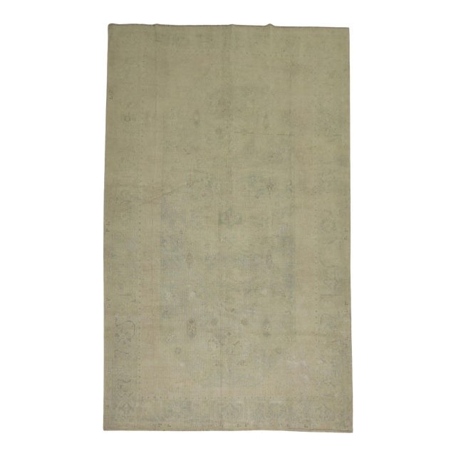 Vintage Zabihi Collection Pale Green Turkish Oushak Rug - 6' x 9'4" For Sale