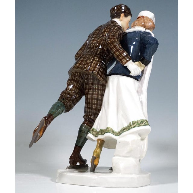 Art Nouveau Ice-Scaters Figure Group attributed to Alfred Koenig for Meissen, Germany, 1910s For Sale - Image 3 of 8