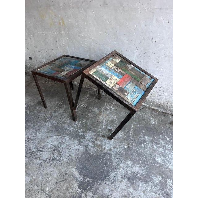 Reclaimed Wood and Iron Bedside Tables, Set of 2 For Sale - Image 6 of 10
