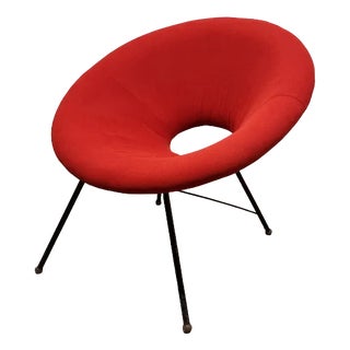 Mid-Century Red Fabric Armchair, 1960s For Sale