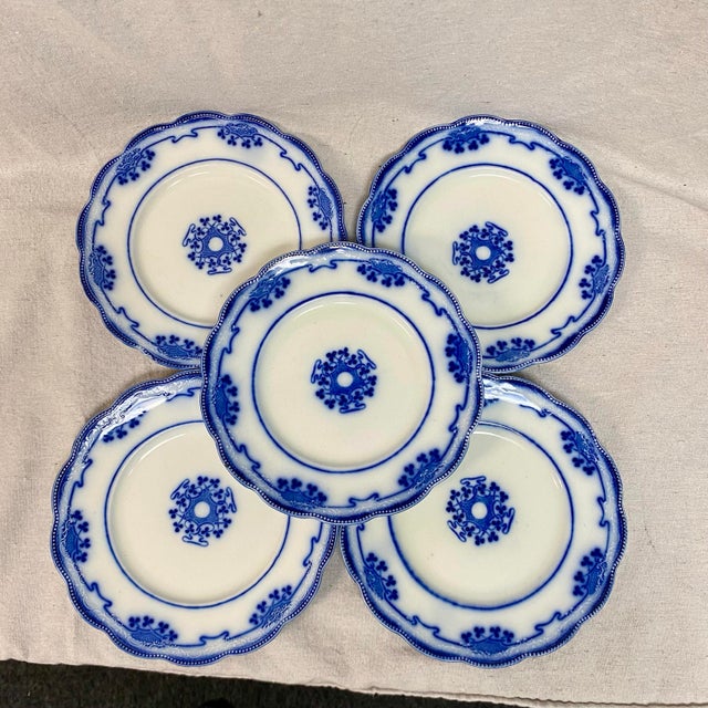 Blue Antique Flow Blue Luncheon Plates, Lorne Clovers by Grindley - Set of 5 For Sale - Image 8 of 11