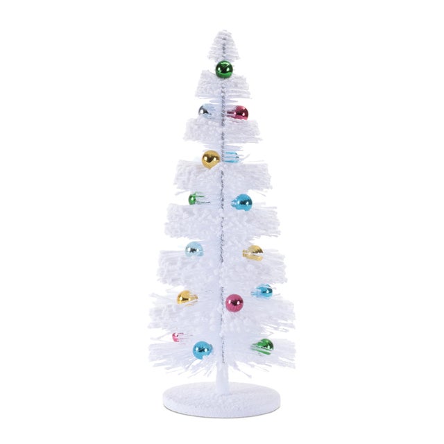 Add a pop of retro-inspired charm to your holiday décor with this set of two white mini ornament Christmas trees, designed...