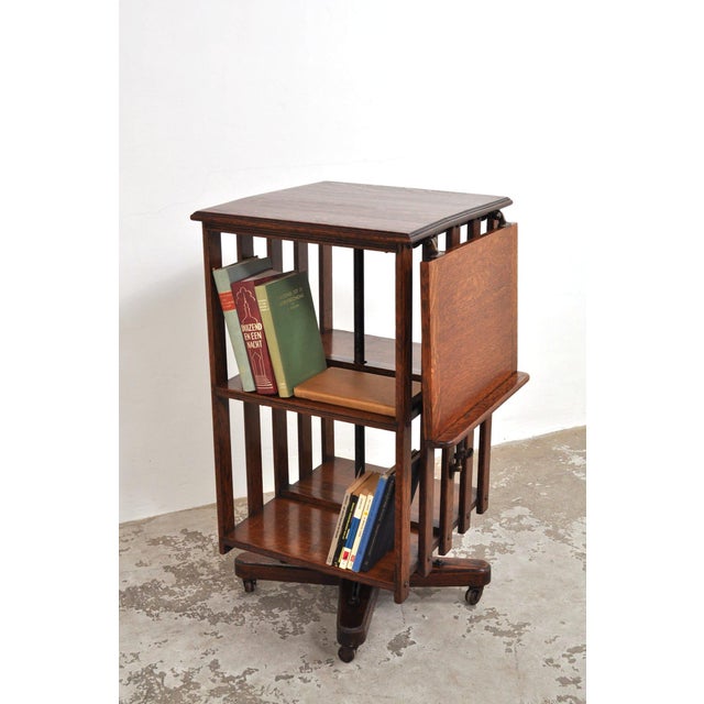 English revolving bookcase made of oak. Dating around 1880. The unique and striking feature of this bookcase is the extra...