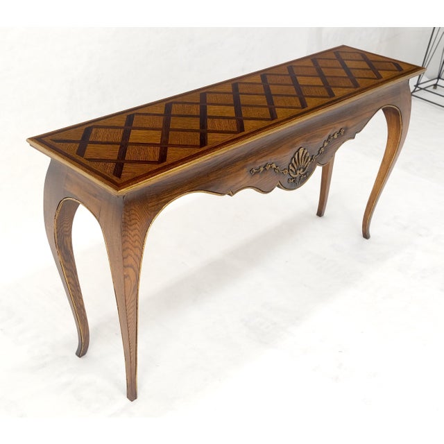 Parquetry Inlay Top Cabriole Leg Scallop Ornament Chestnut Console Sofa Table For Sale - Image 13 of 13