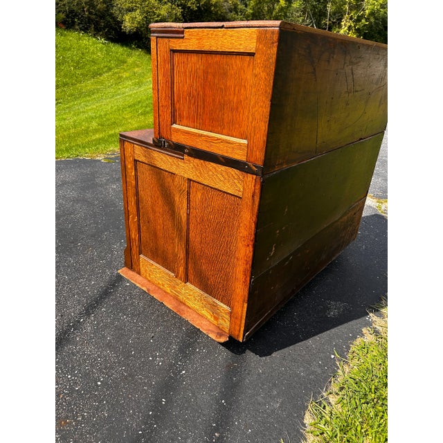 Antique Late 19th Century Modern Vintage Oak Apothecary Stacking File Cabinet For Sale - Image 4 of 11