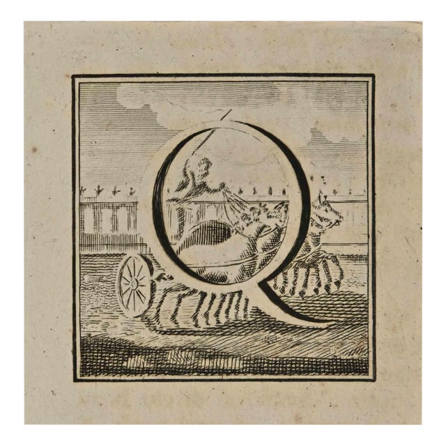 Luigi Vanvitelli, Letter of the Alphabet Q, Etching, 18th Century For Sale