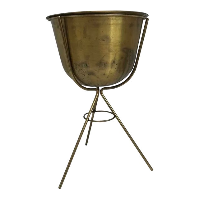 Vintage Mid Century Modern Solid Brass Planter For Sale