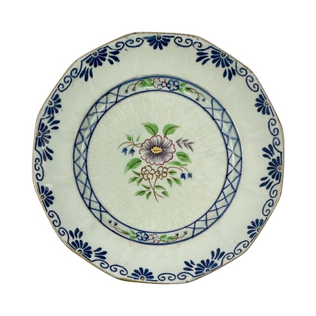 English Pair Antique Adams England Calyx Ware Hand Painted Floral Saucers / Dishes For Sale - Image 3 of 9