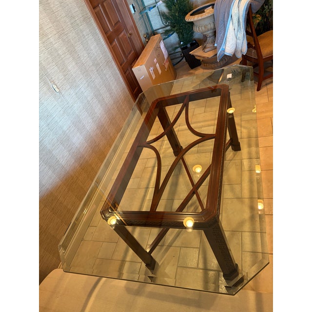 Vintage Century Furniture Chinese Chippendale Style Fretwork Dining Table With Beveled Glass Top. For Sale - Image 11 of 11