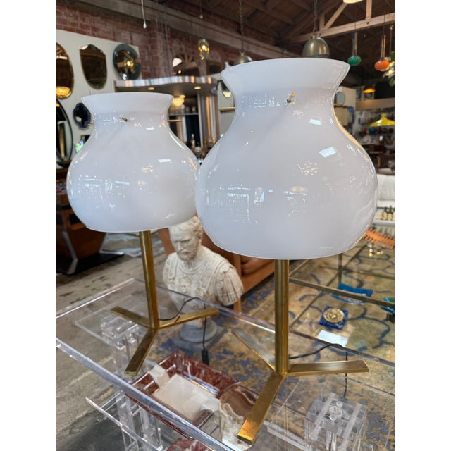 1950s Italian Murano Glass Table Lamps With Brass Base - a Pair For Sale - Image 13 of 13