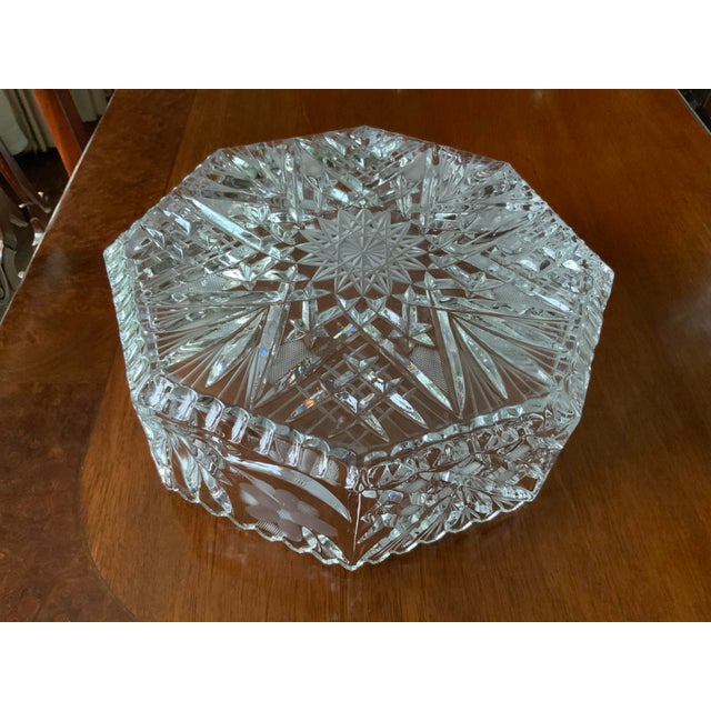 Glass 1950s Intricate Sawtooth Octagonal Cut Crystal Bowl For Sale - Image 7 of 9