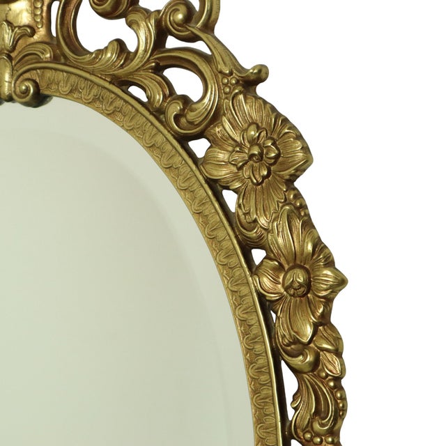 1950s Louis XV Baroque French Brass Crested Mirror in Gold, 1950s For Sale - Image 5 of 17