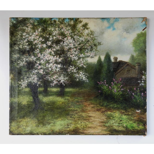 Late 19th Century Late 19th Century Romantic Secluded Cottage Painting For Sale - Image 5 of 5