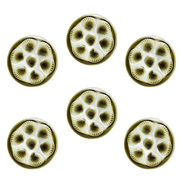 Set of 6 French Moulin Des Loups Orchies Green Oyster Shell Dinner Platters or Plates by Orchies For Sale In Oklahoma City - Image 6 of 7
