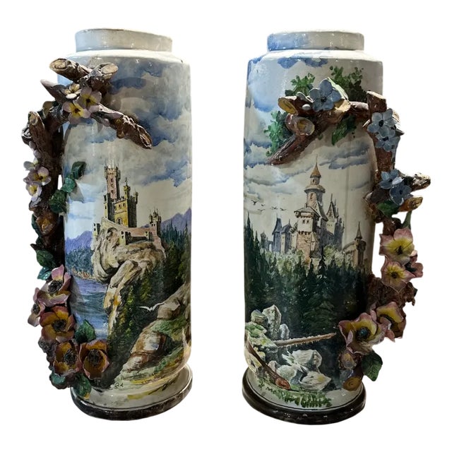 Barbotine Vase, 1890s, Set of 2 For Sale