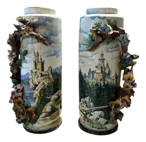 Barbotine Vase, 1890s, Set of 2