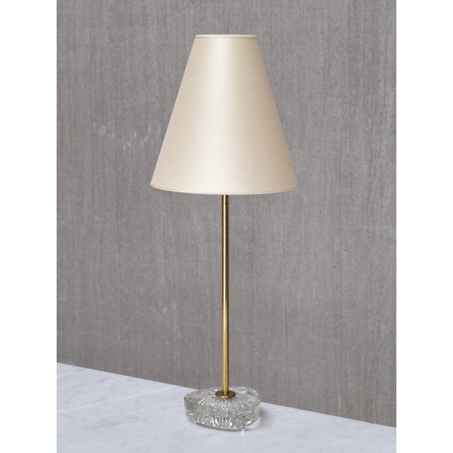 Mid-Century Modern Swedish Modern EAE Table Lamps, Brass, Glass and Pierre Frey Silk, 1950s, Set of 2 For Sale - Image 3 of 11