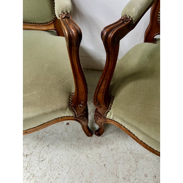 Louis XV Style Armchairs in Walnut, Set of 2 For Sale - Image 4 of 14