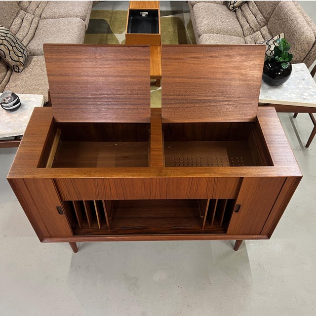 1960s Arne Vodder for Sibast Danish Teak Tambour Door Stereo Cabinet For Sale - Image 5 of 18
