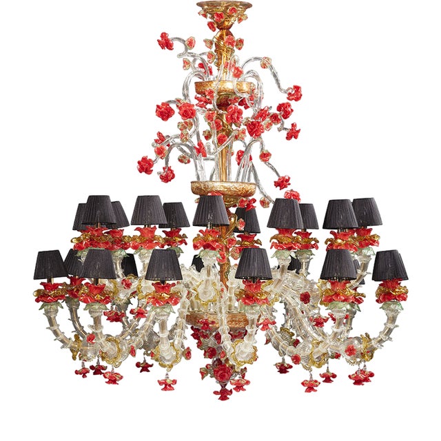 Rezzonico Chandelier in White-Gold-Red Murano Glass, 1950s For Sale