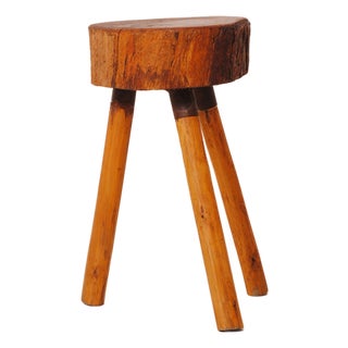 Rustic Brutalist Tripod Stool in Wood, 1890s For Sale
