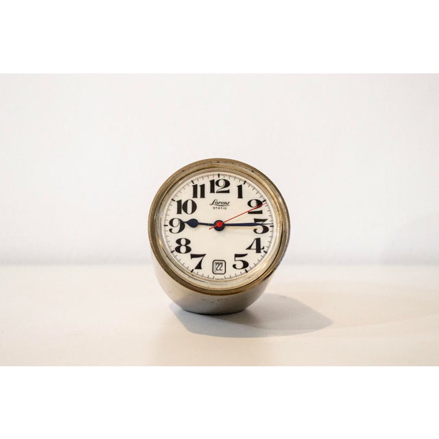 Table clock with metal case, aluminum dial, and acrylic lens. Not working. Compasso d'Oro 1960 Static model Designer...
