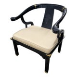 Vintage James Mont for Century Black Lacquered Asian Chinoiserie Horse Shoe Ming Side Chair For Sale