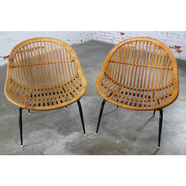 Troy Sunshade Company Mid Century Modern Rattan Wicker Basket Chairs