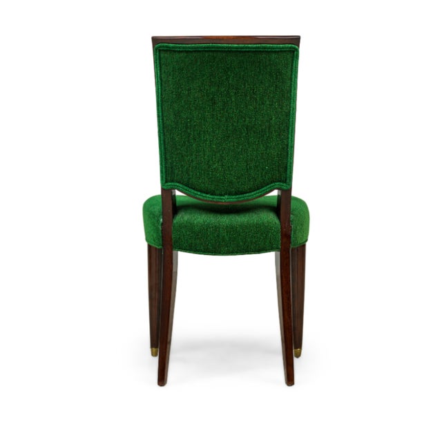 Set of Eight Jules Leleu Dining Chairs, Newly Restored in Emerald Bouclé For Sale - Image 10 of 12