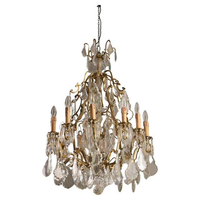 Empire Style Gilded Brass Chandelier with Scalloped Crystals, 1950s For Sale - Image 10 of 10
