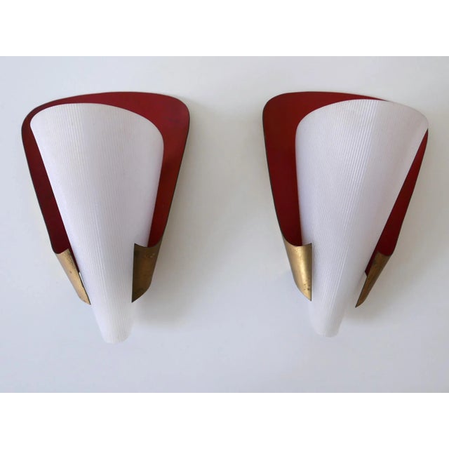 Bauhaus Mid-Century Modern German Brass & Acrylic Glass Sconces, 1960s, Set of 2 For Sale - Image 3 of 18