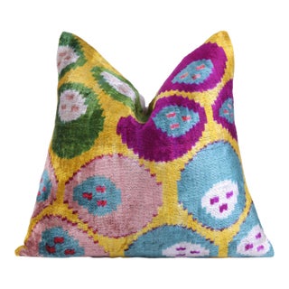 Multicolor Dotted Ikat Pillow – 16x16” Silk Velvet | Handmade For Sale