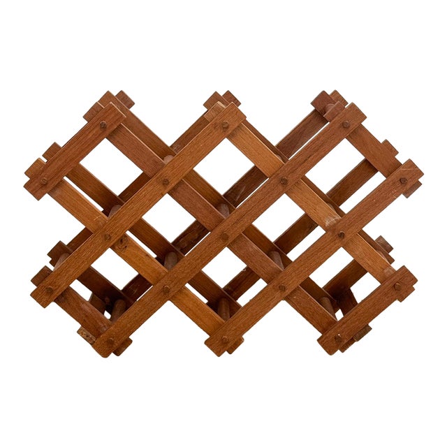 Vintage Danish Modern Collapsible Teak Ten Bottle Wine Rack Danish Modern Bar Piece For Sale