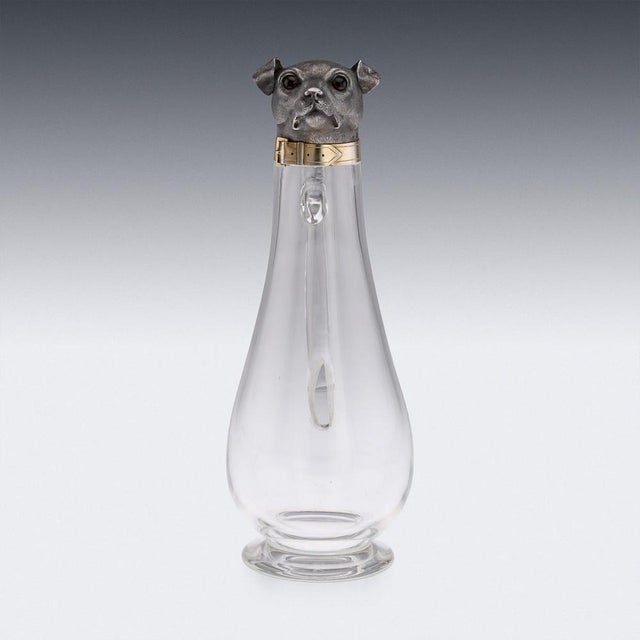 Antique 19th Century Victorian Silver & Clear Glass Novelty Dog Claret Jug, 1884 For Sale - Image 6 of 17