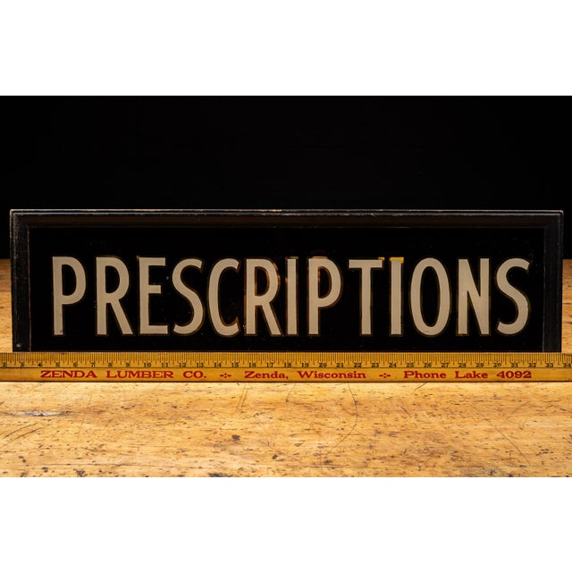 Glass Reverse Painted Glass Prescriptions Pharmacy Sign For Sale - Image 7 of 7