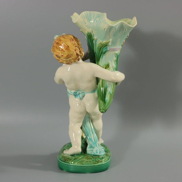 Mintons Majolica Putti Flower Holder Vase For Sale - Image 4 of 13