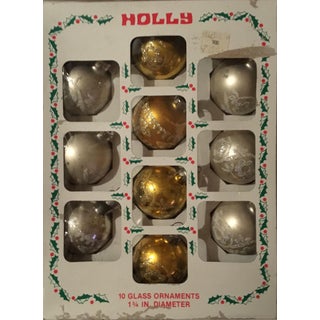 Vintage Gold & Silver Ornaments - Set of 10 For Sale