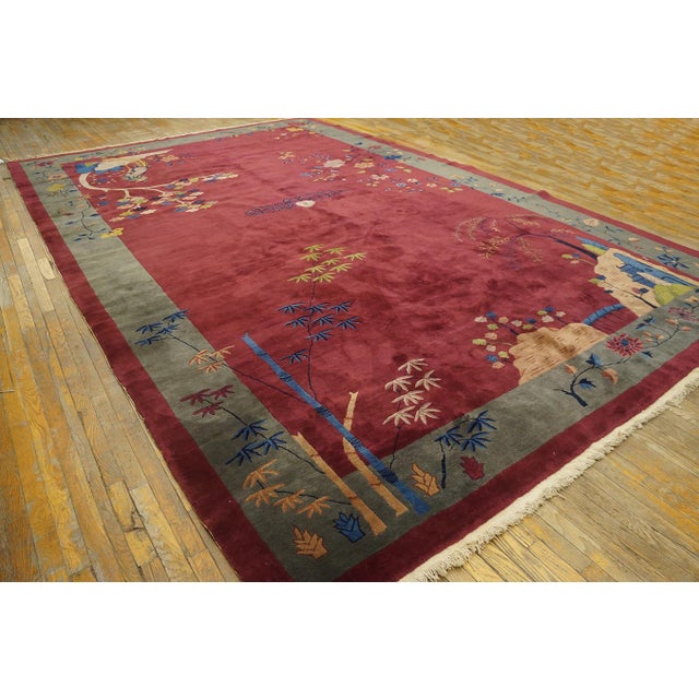 Art Deco Extraordinary Display of the Chinese-Ness in a Red-Raspebery Background Color Antique Art Deco Rug For Sale - Image 3 of 12
