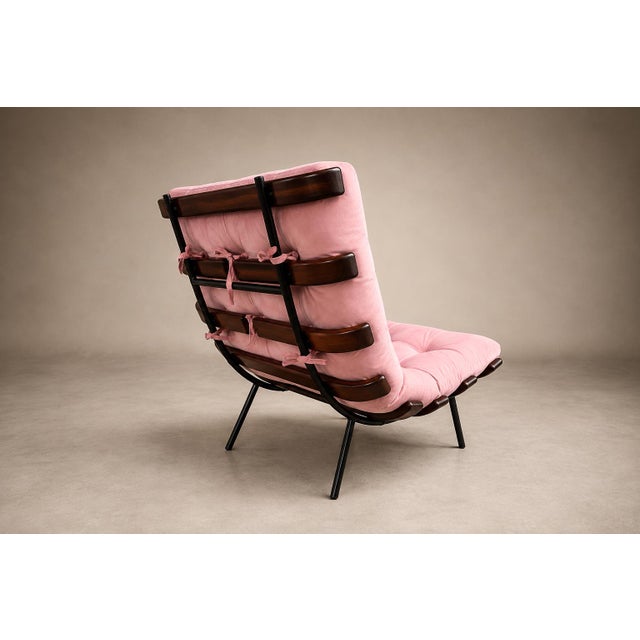 Brazilian Modern Wood Slat & Metal Frame Armchair, Moveis Pallar, 1950s For Sale - Image 16 of 18