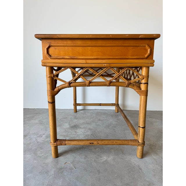 Mid-Century Modern Vintage Coastal Ficks Reed Faux Bamboo Rattan Desk With Chair For Sale - Image 3 of 12